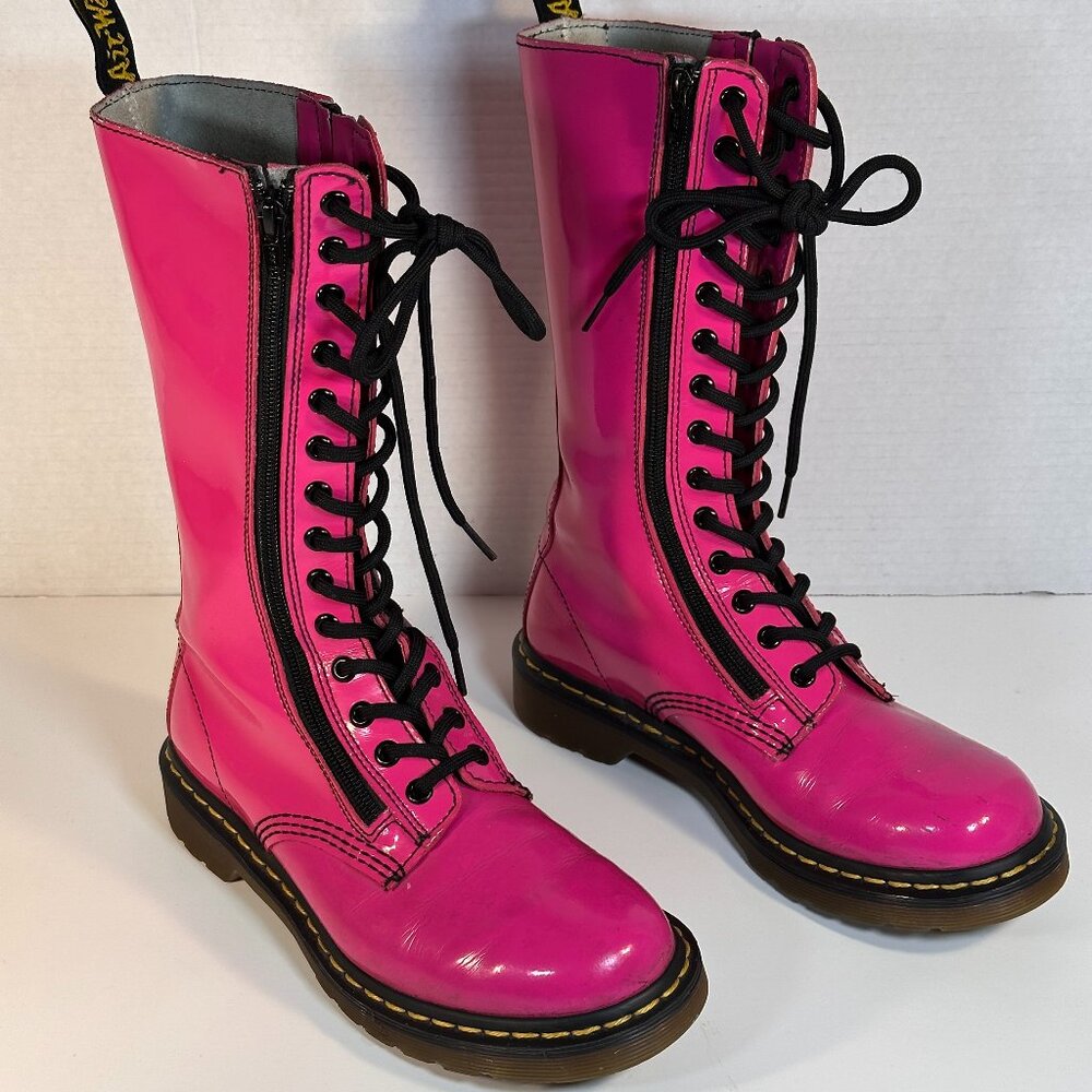 Dr. Martens Hot Pink Lace-Up Leather Knee Boots